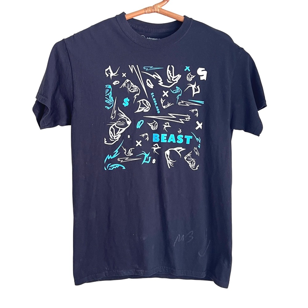Mr Beast Graphic T-Shirt M Unisex Signed Autograph Black YouTube Merch Tee